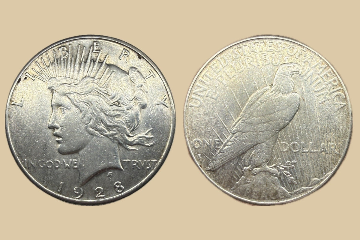 1928 S USA Peace Dollar Silver Coin Obverse and Reverse