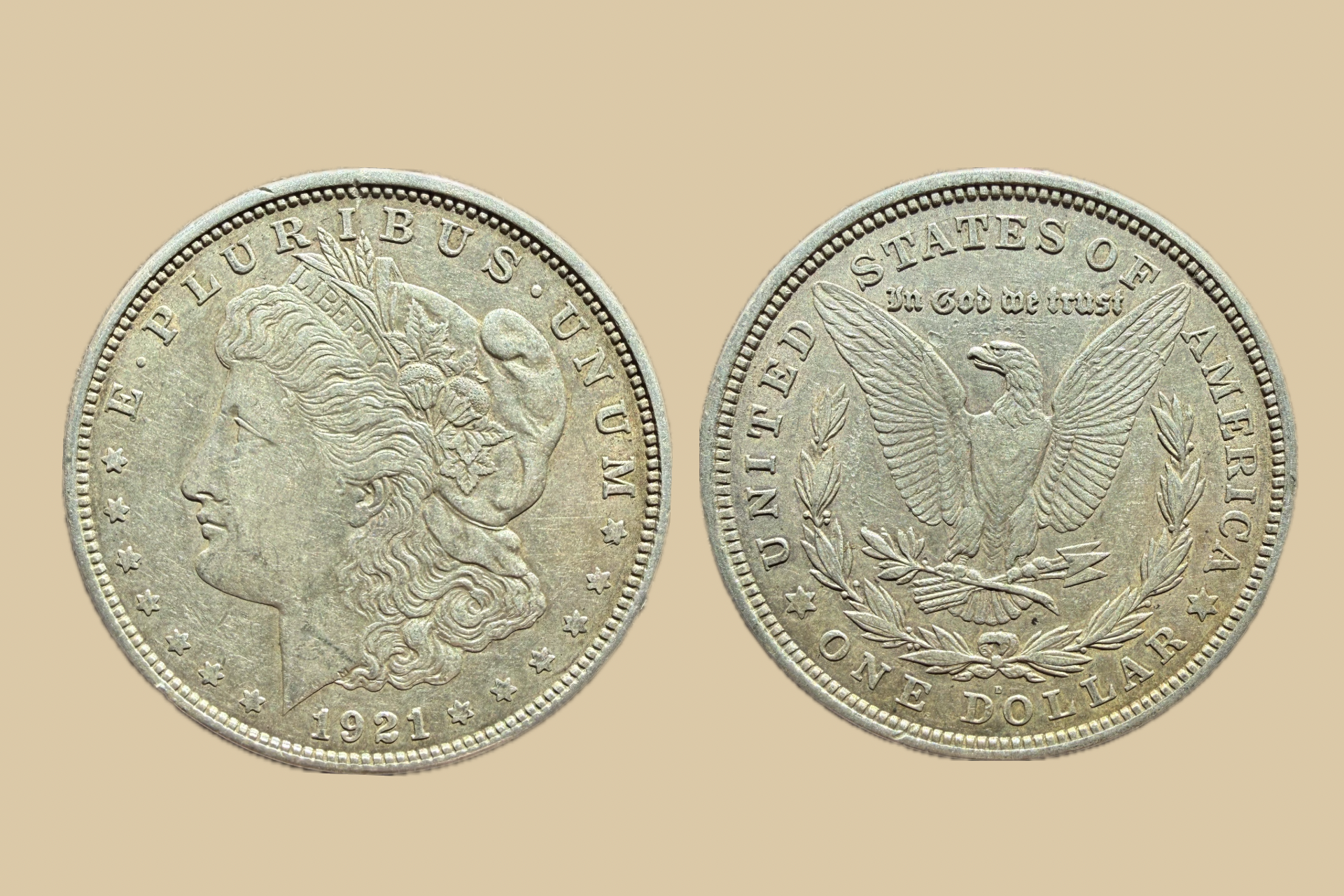 1921 D Morgan Dollar silver coin obverse and reverse