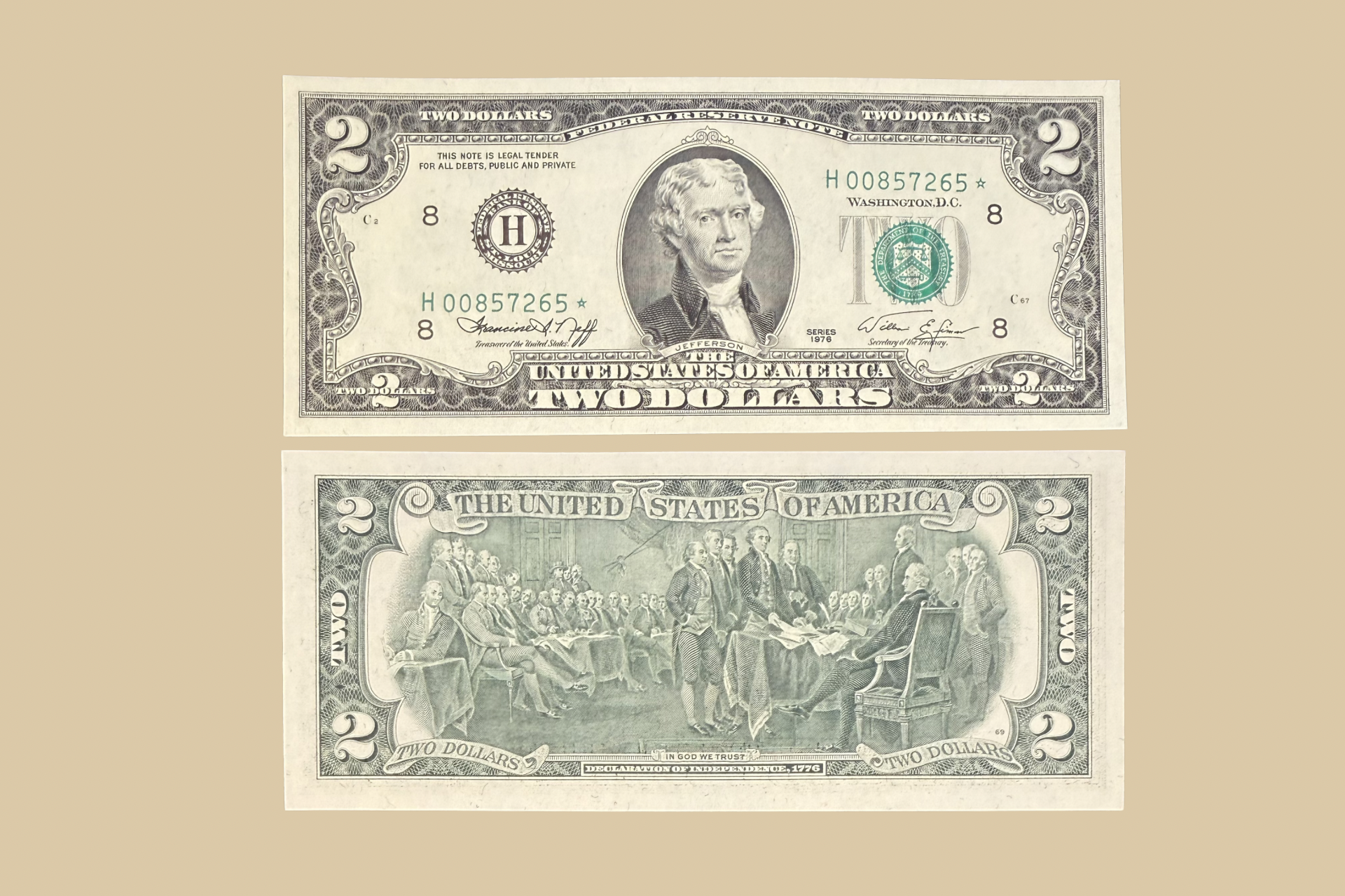 1976 $2 Federal Reserve Star Note front and back