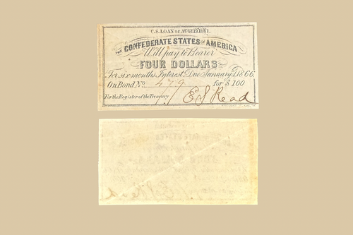 1861 Confederate States of America $4 Bond Coupon front and back