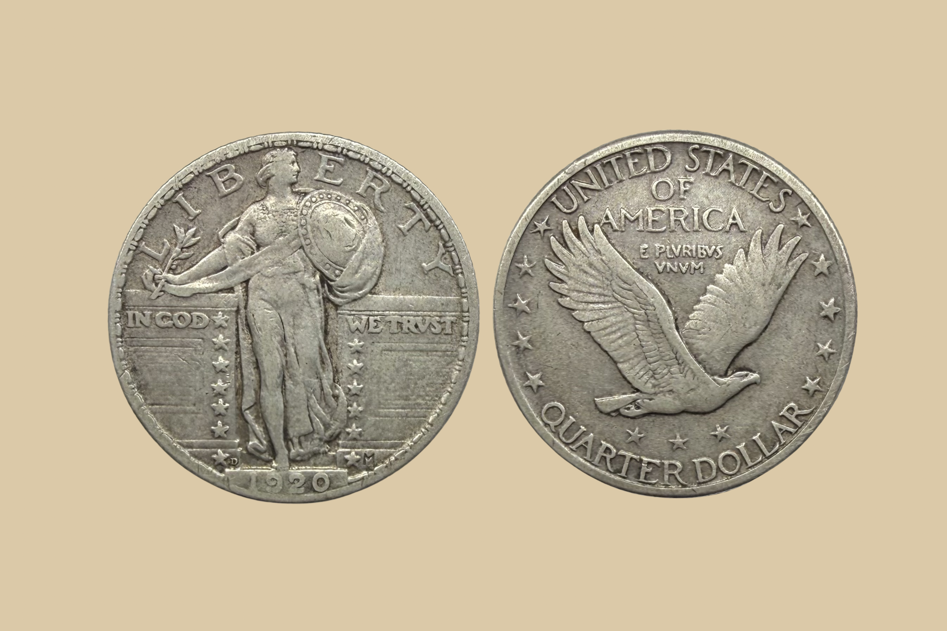 1920 D Standing Liberty Quarter silver coin obverse and reverse