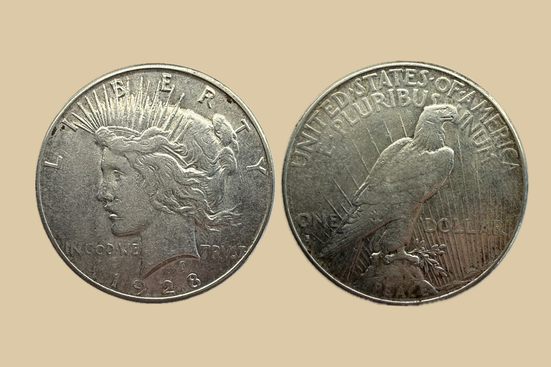 1928 S USA Peace Dollar Silver Coin Obverse and Reverse