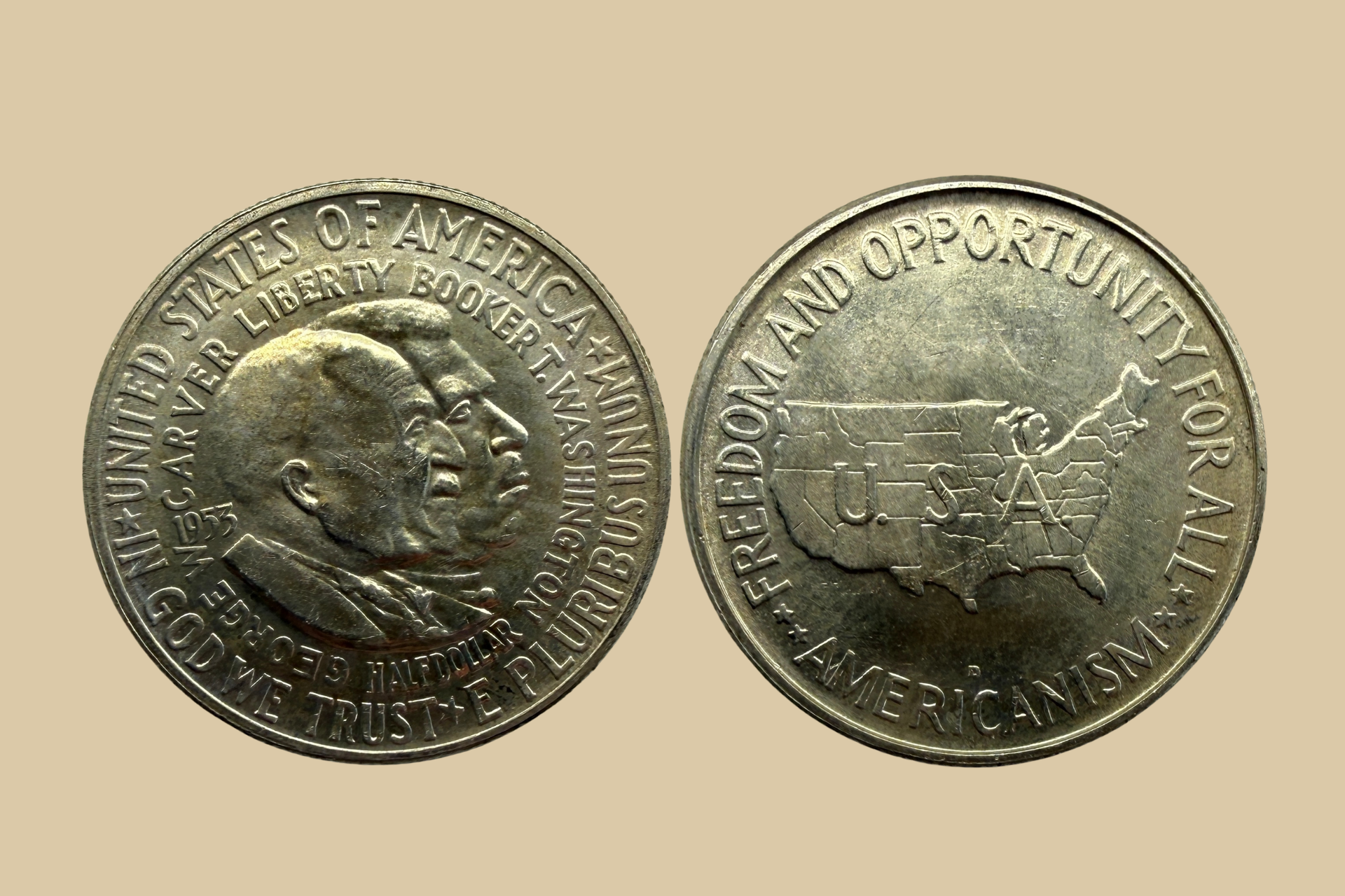 1953 D United States Washington-Carver Half Dollar silver coin obverse and reverse