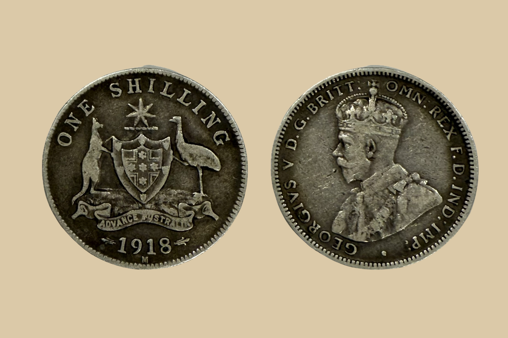 1918 M Australia Shilling Silver coin obverse and reverse