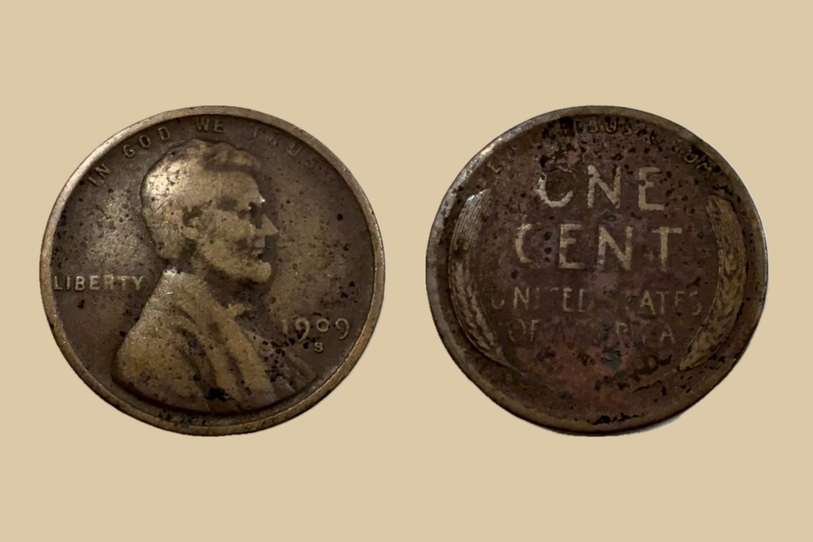 1909 S USA Lincoln Wheat Cent coin obverse and reverse