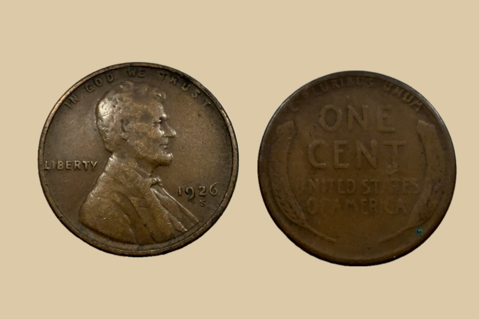 1926 S USA Lincoln Wheat Cent coin obverse and reverse