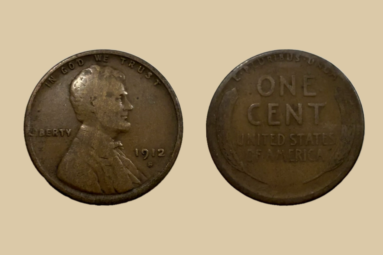 1912 S USA Lincoln Wheat Cent coin obverse and reverse