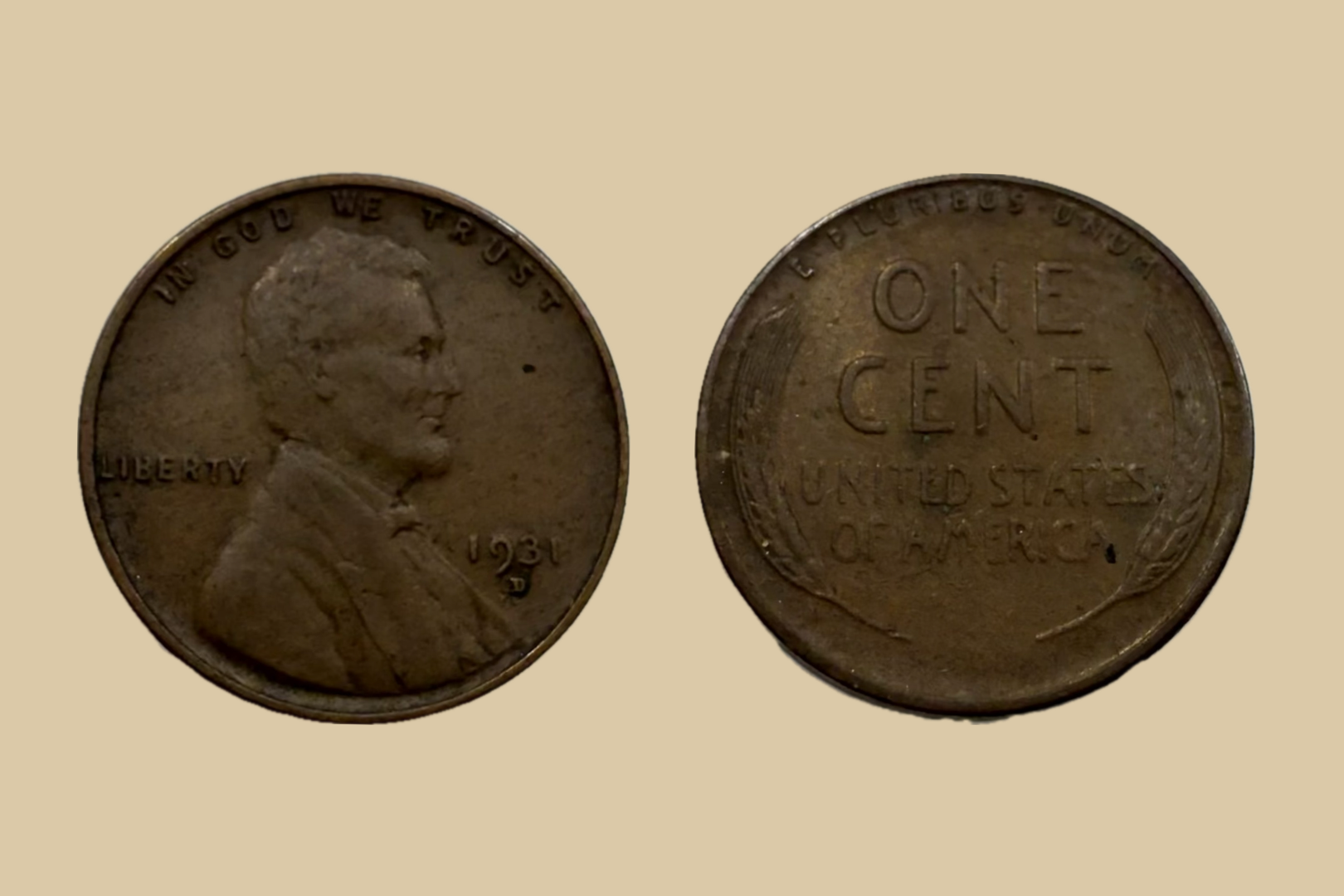 1931 D USA Lincoln Wheat Cent coin obverse and reverse