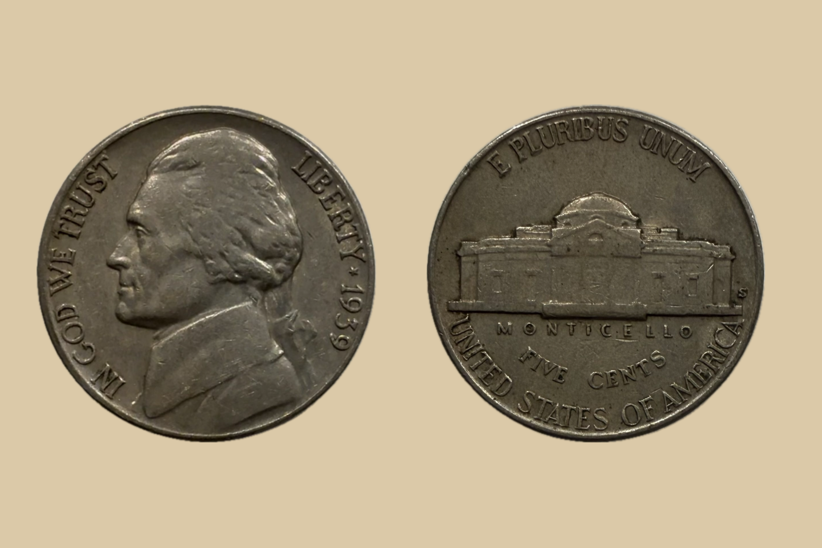1939 S USA Jefferson Nickel coin obverse and reverse