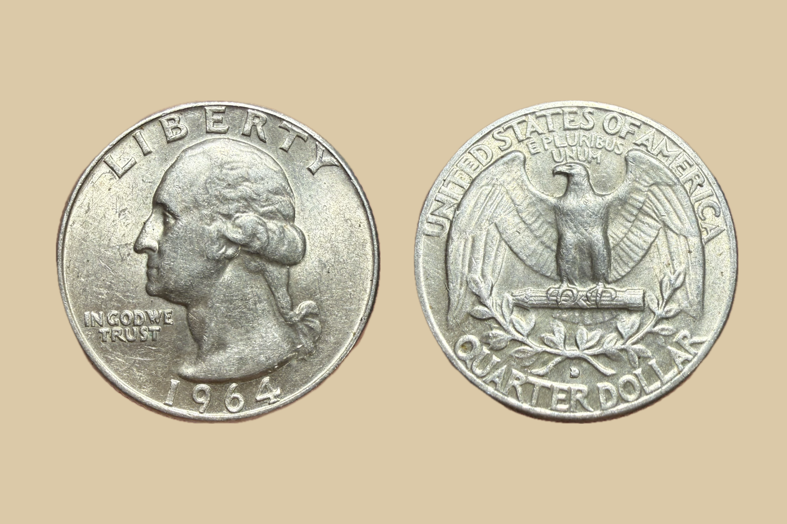 1964 D USA Silver Washington Quarter coin obverse and reverse