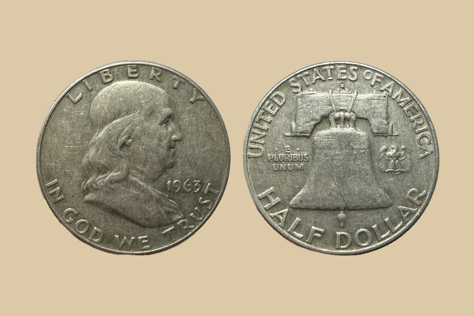 1963 D USA Silver Franklin Half Dollar coin obverse and reverse