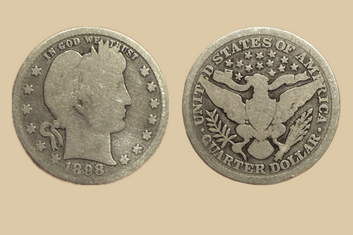 1898 USA Silver Barber Quarter coin obverse and reverse