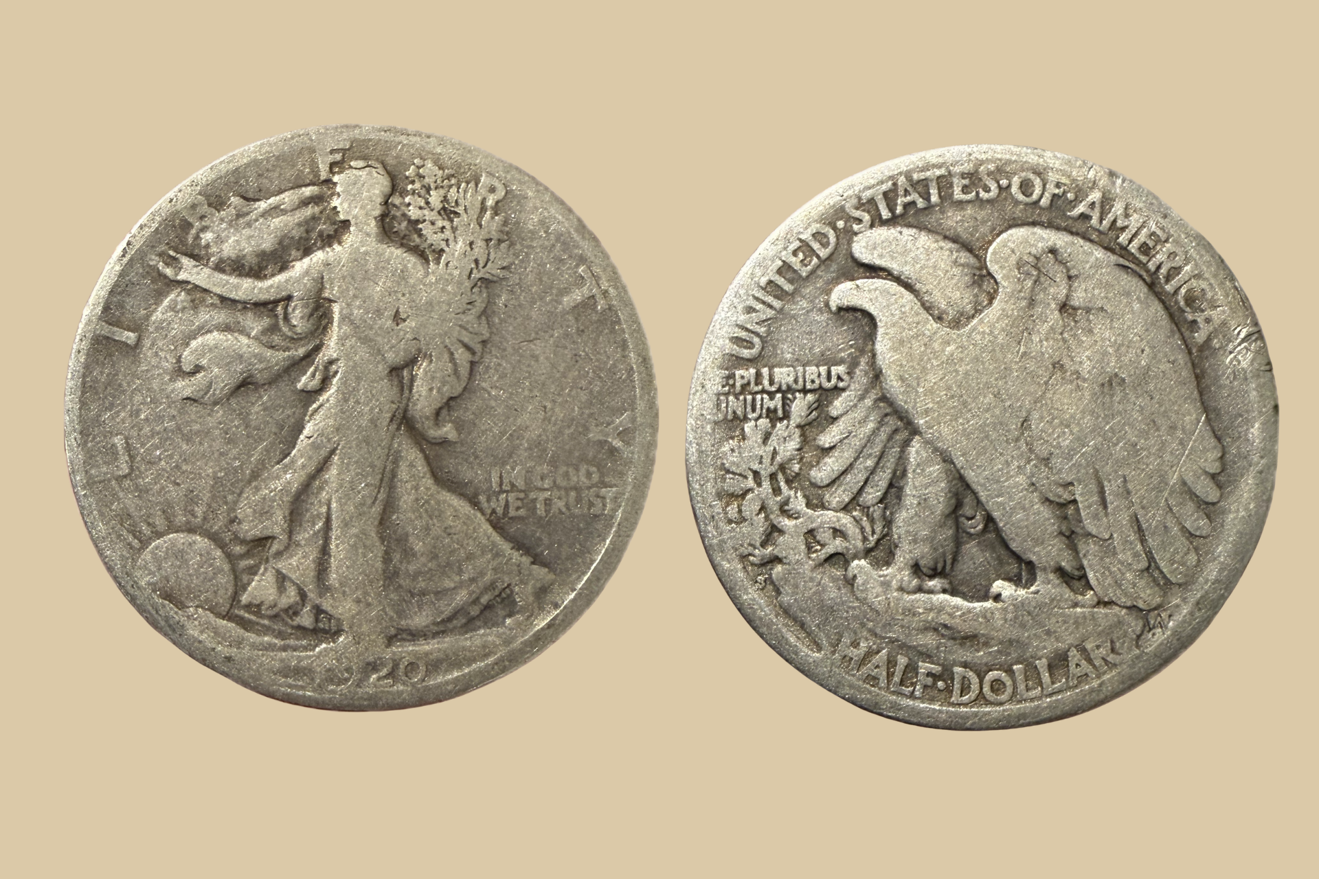 1920 S USA Silver Walking Liberty Half Dollar coin obverse and reverse
