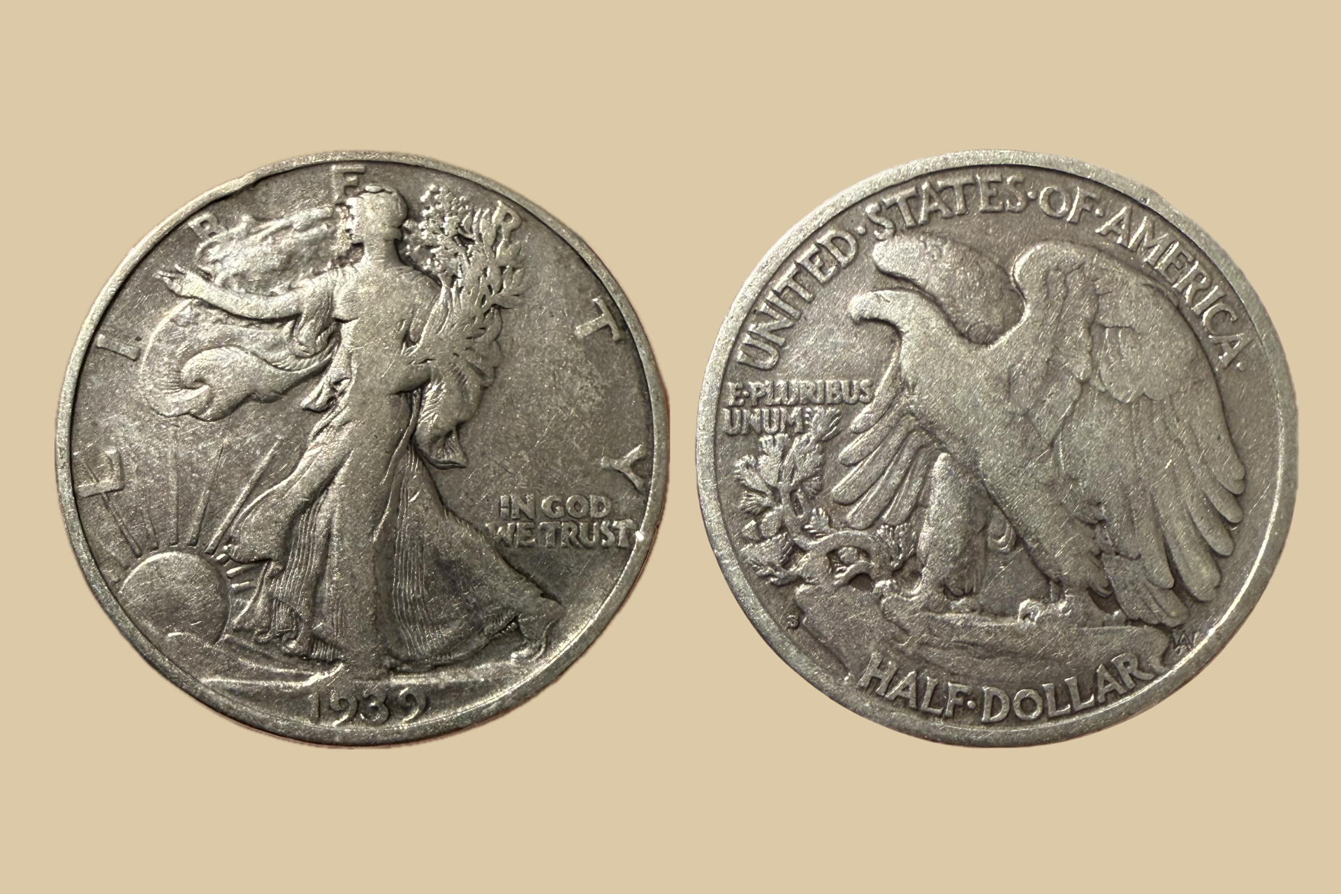 1939 S USA Silver Walking Liberty Half Dollar coin obverse and reverse