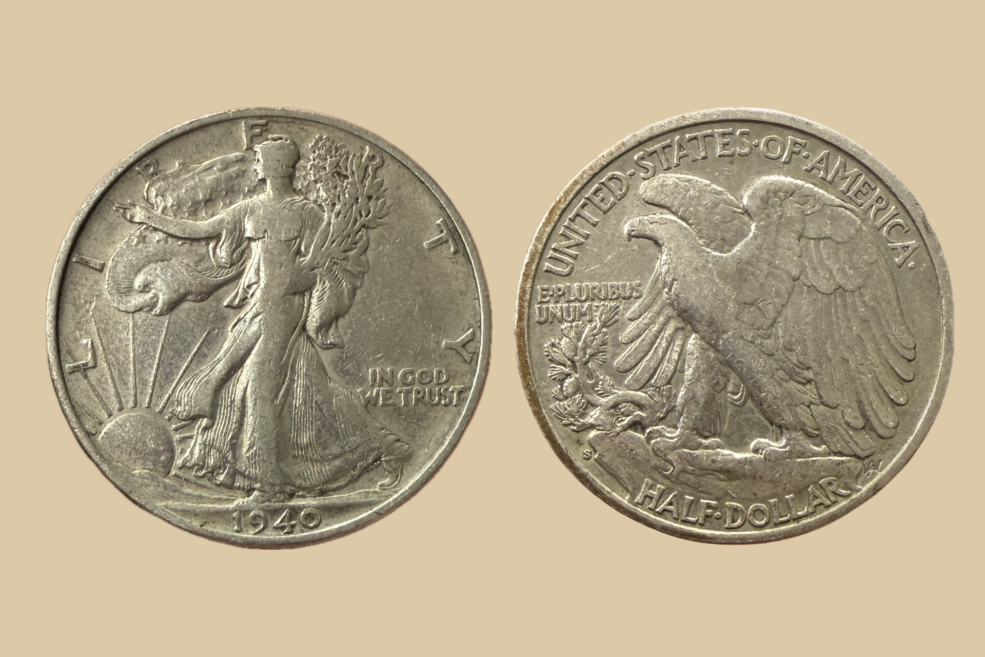 1940 S USA Silver Walking Liberty Half Dollar Coin obverse and reverse