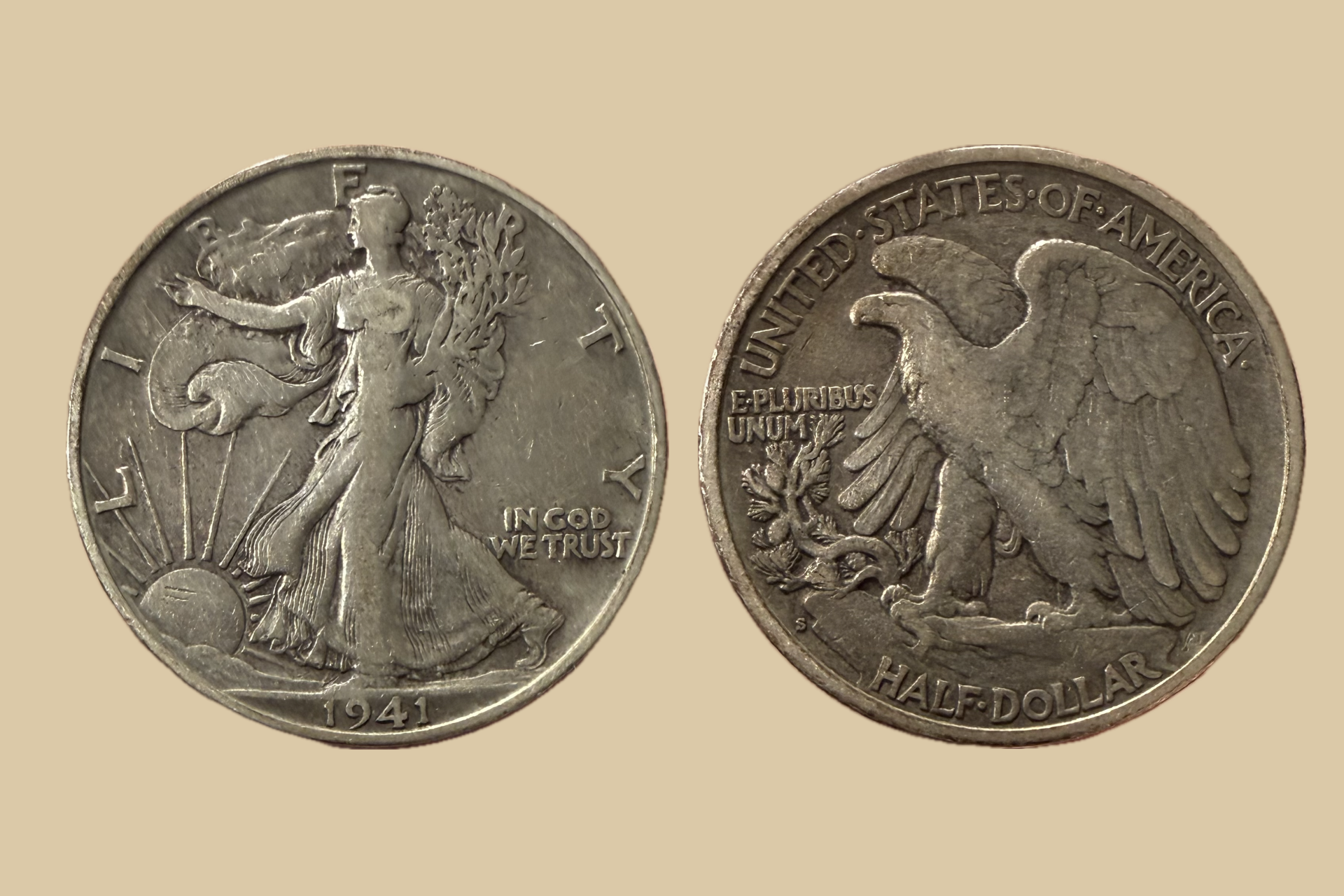 1941 S USA Silver Walking Liberty Half Dollar coin obverse and reverse