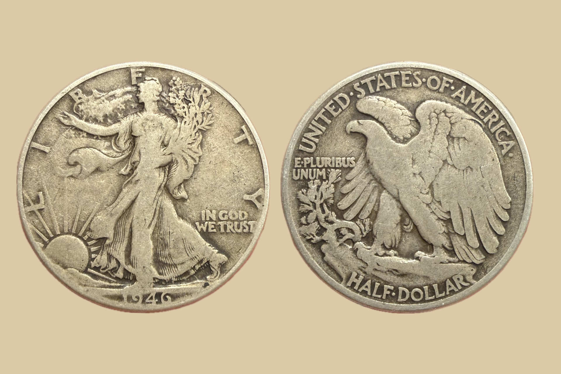 1946 USA Silver Walking Liberty Half Dollar coin obverse and reverse