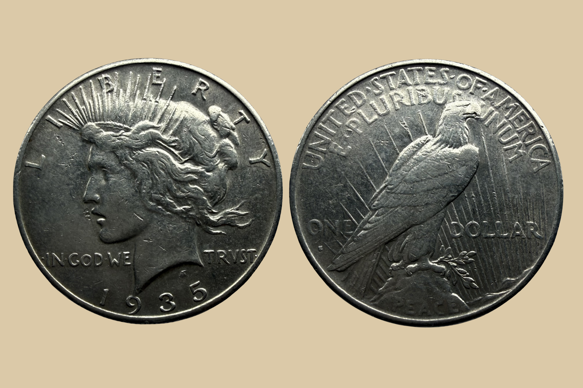 1935 S USA Silver Peace Dollar coin obverse and reverse
