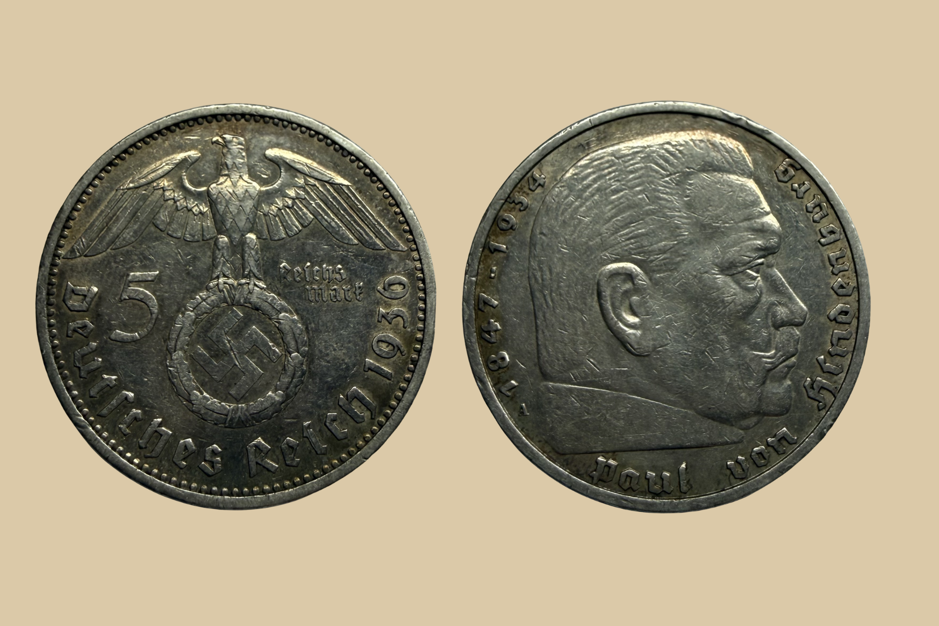 1936 A German 2 Reichsmark Silver Coin obverse and reverse