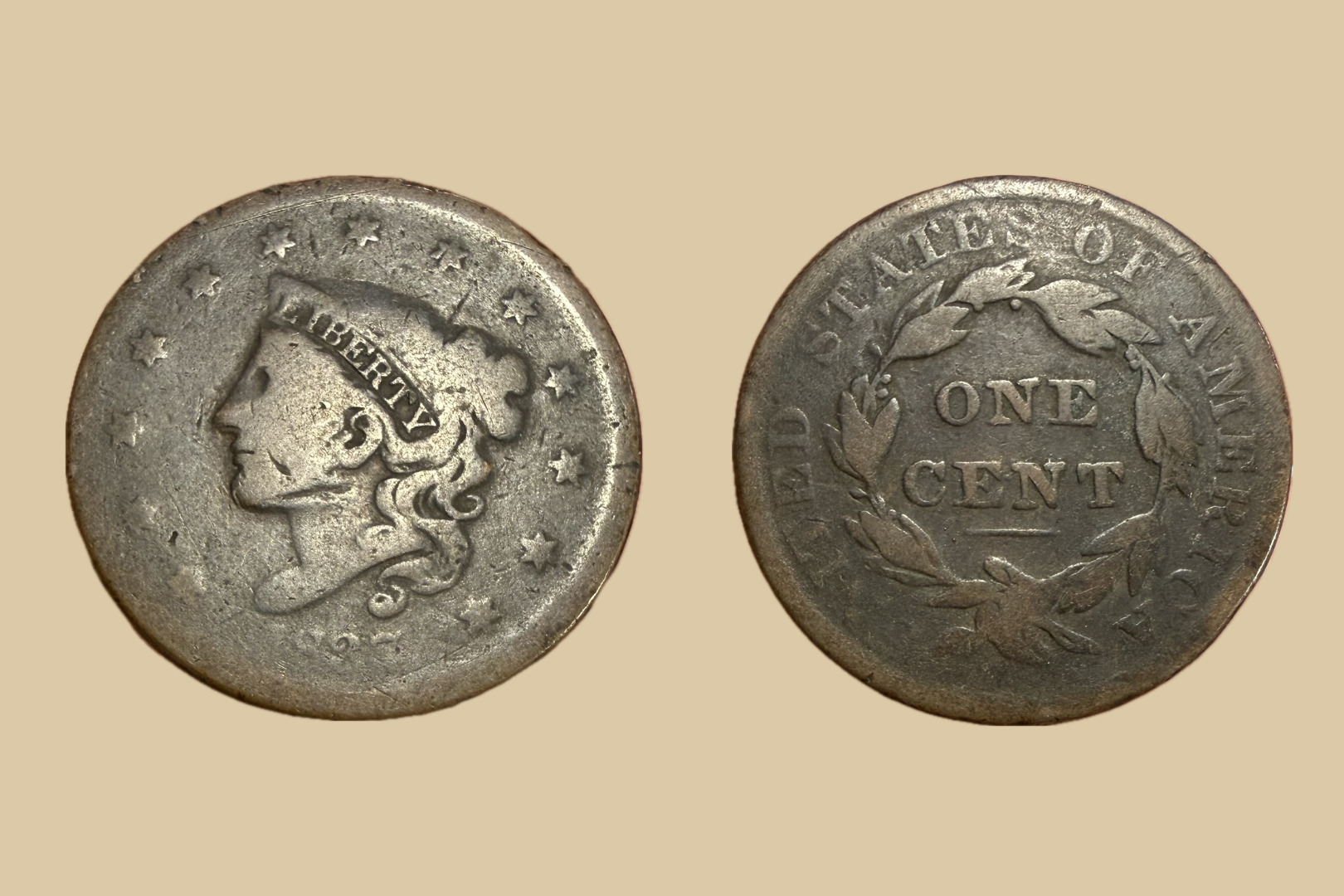 1837 United States Large Cent coin obverse and reverse