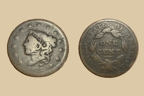 1837 United States Large Cent coin obverse and reverse