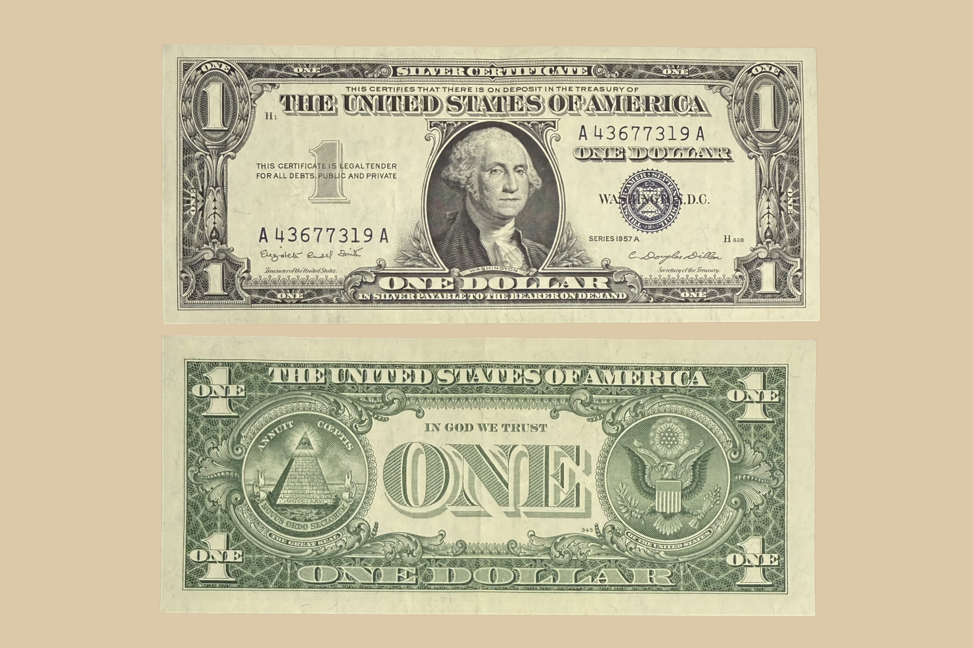 1957 A United States $1 Silver Certificate front and back