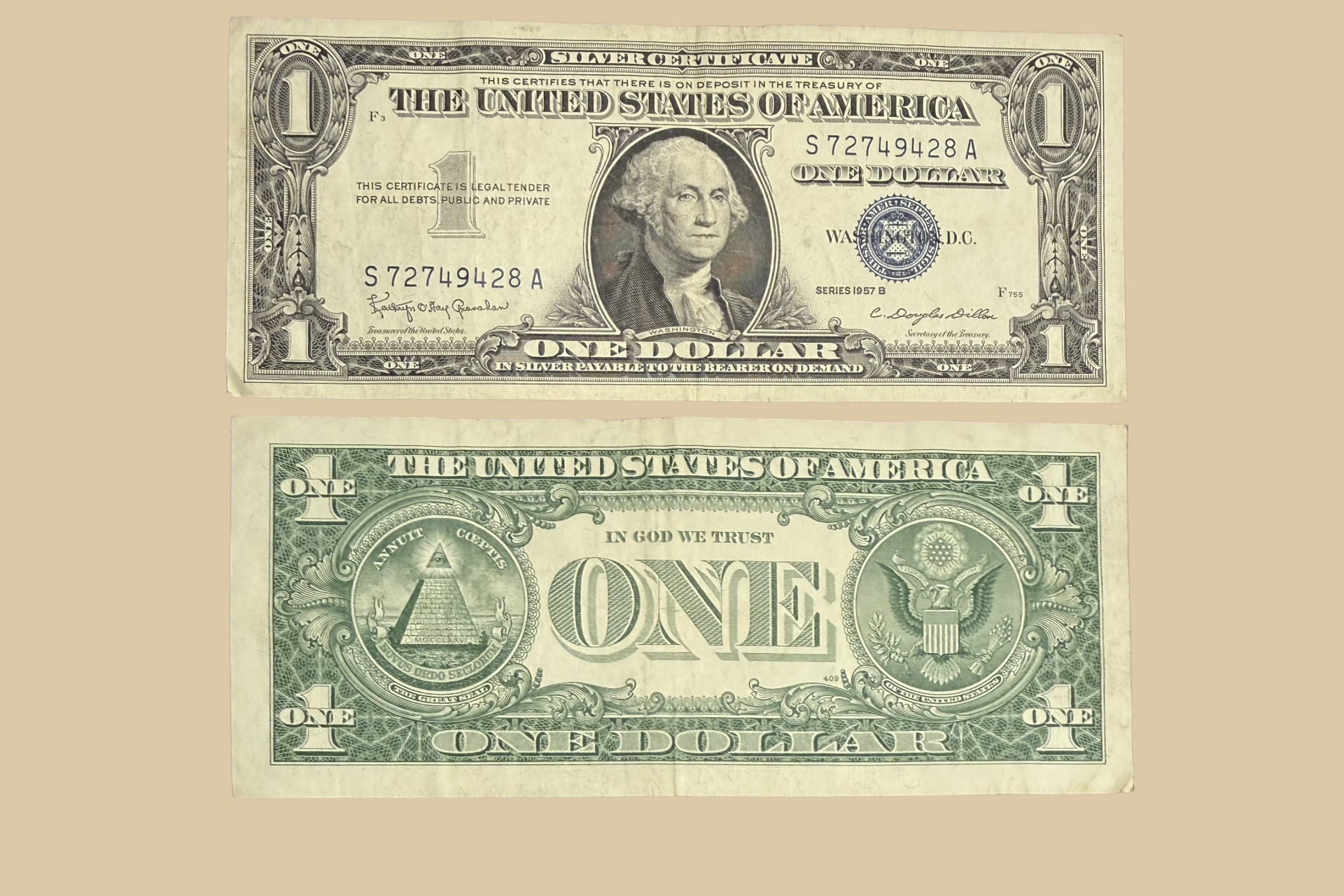 1957 B United States $1 Silver Certificate front and back