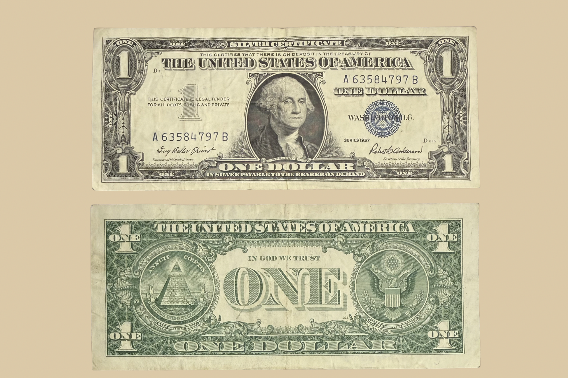 1957 United States $1 Silver Certificate front and back
