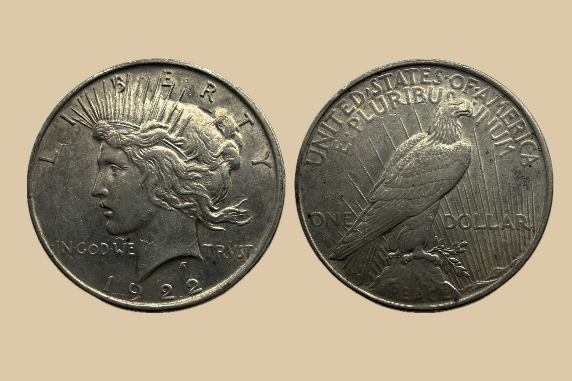 1922 United States Peace Dollar silver coin obverse and reverse