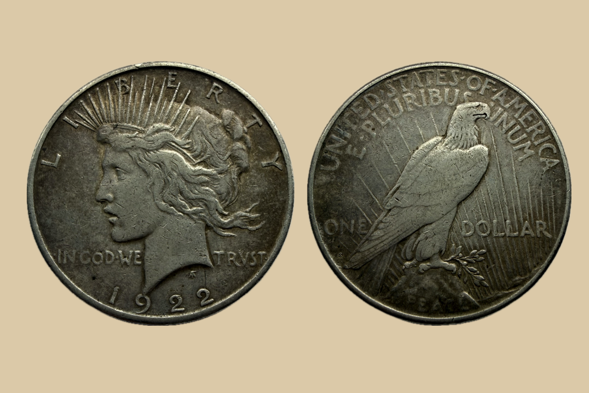 1922 S United States Peace Dollar silver coin obverse and reverse