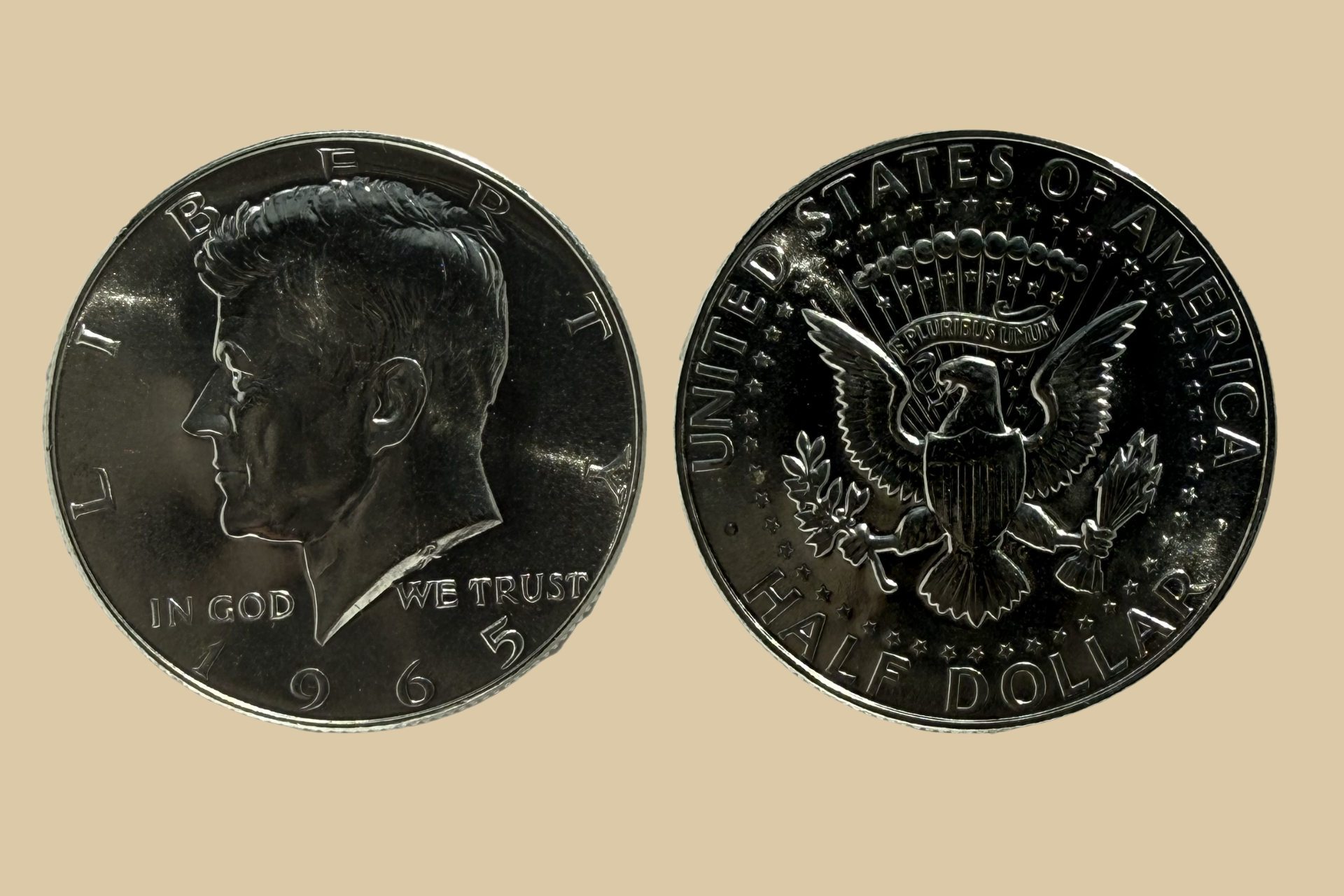 1965 JFK Half Dollar silver obverse and reverse