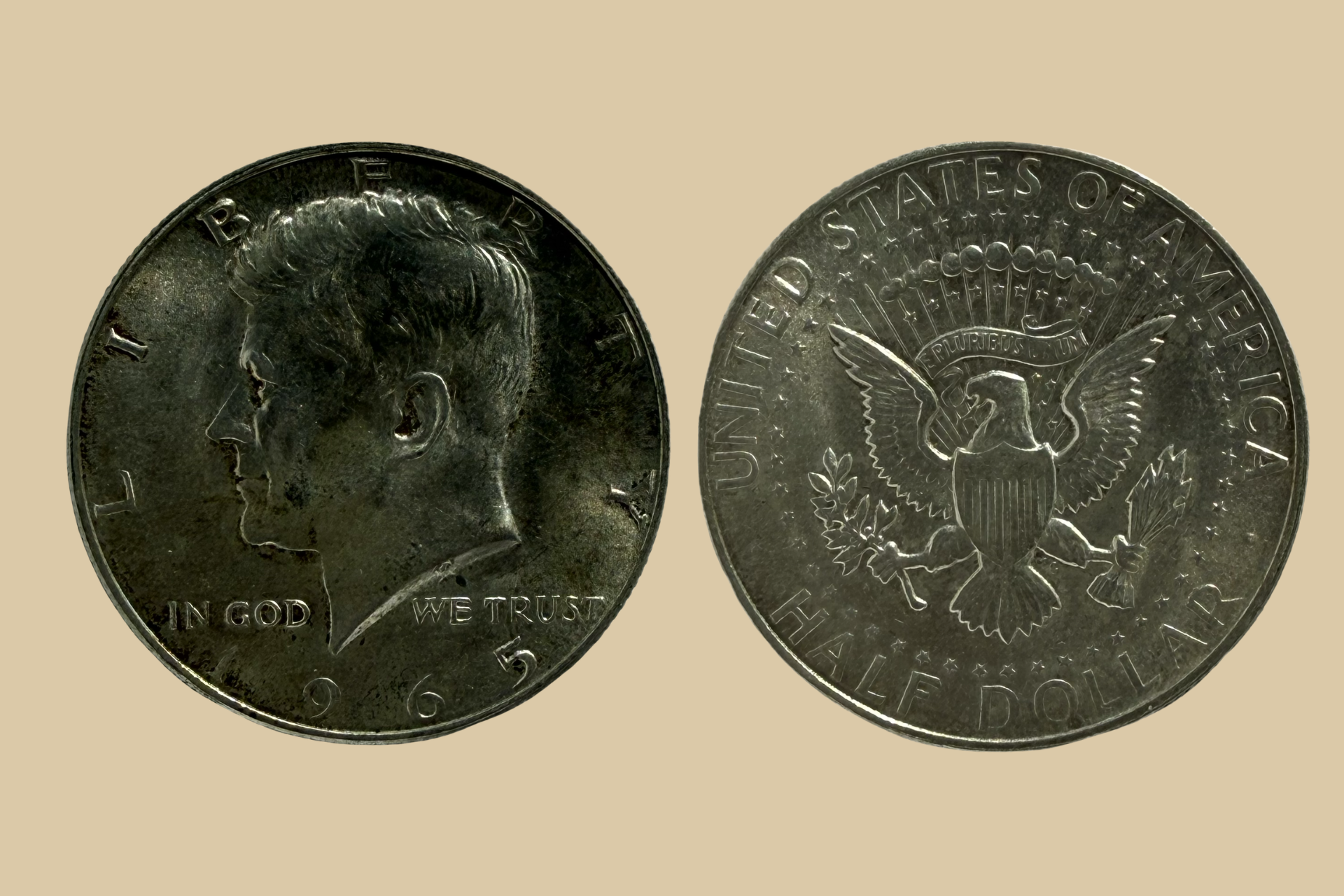 1965 JFK Half Dollar silver obverse and reverse