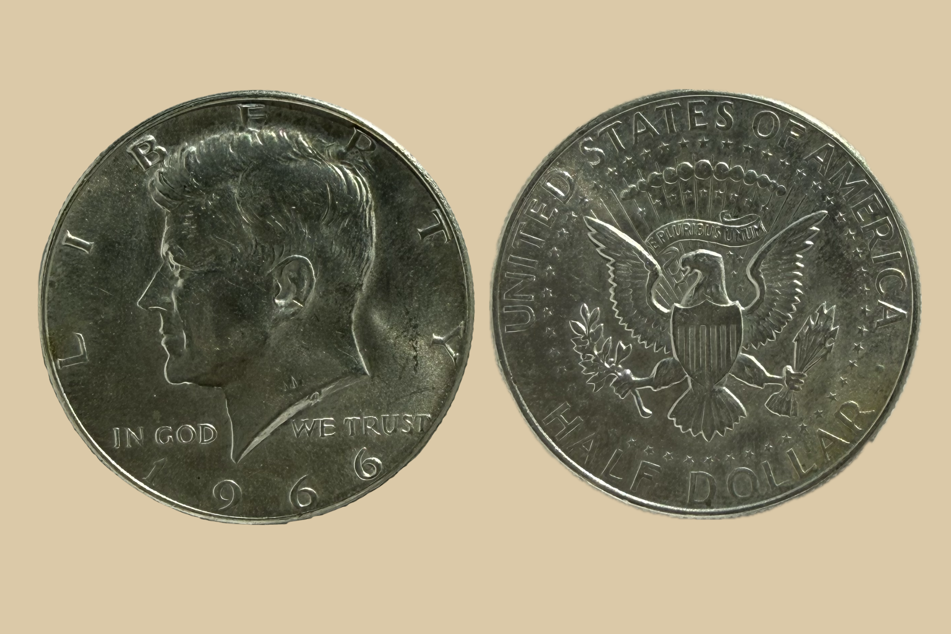 1966 JFK Half Dollar silver obverse and reverse