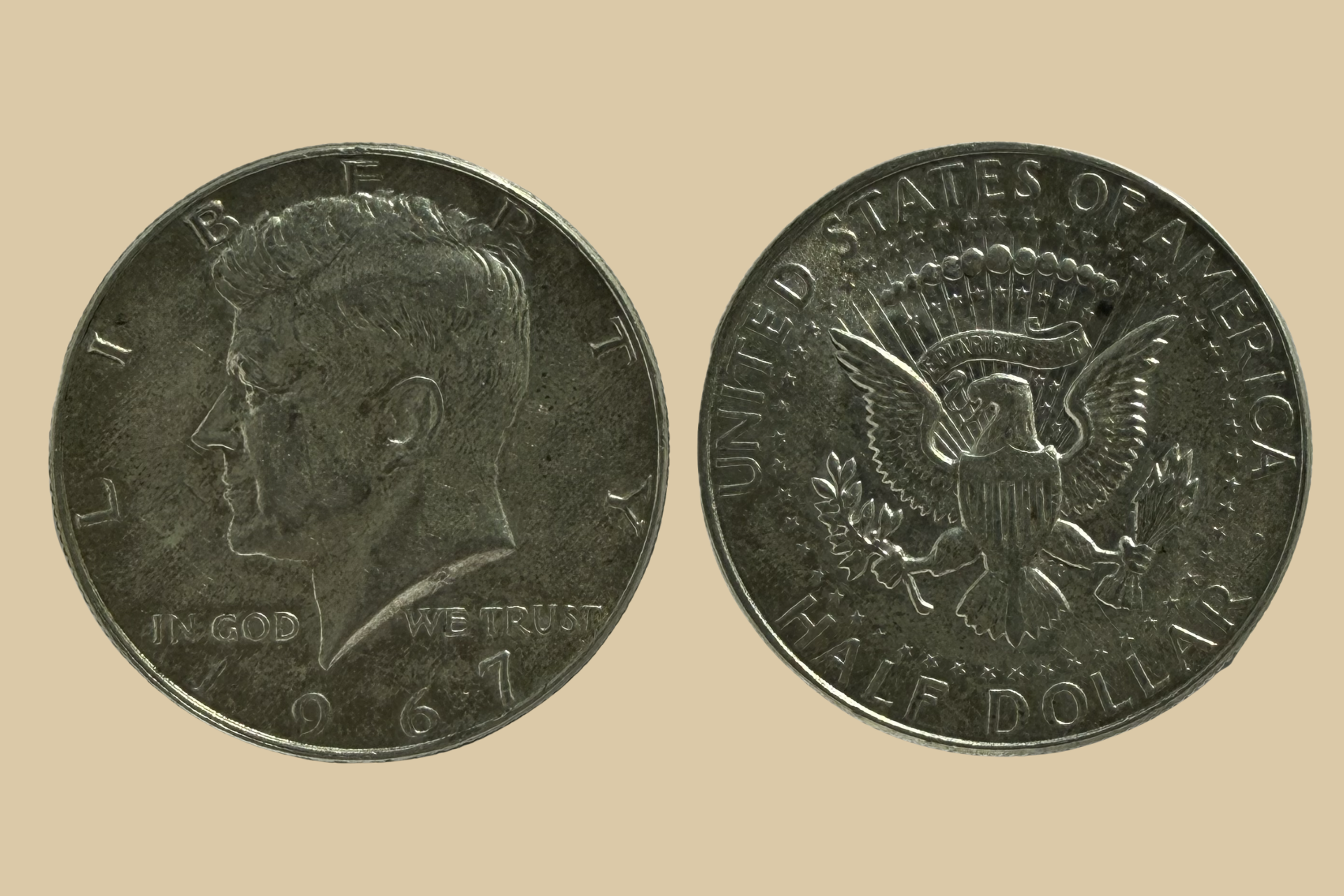 1967 JFK Half Dollar silver obverse and reverse