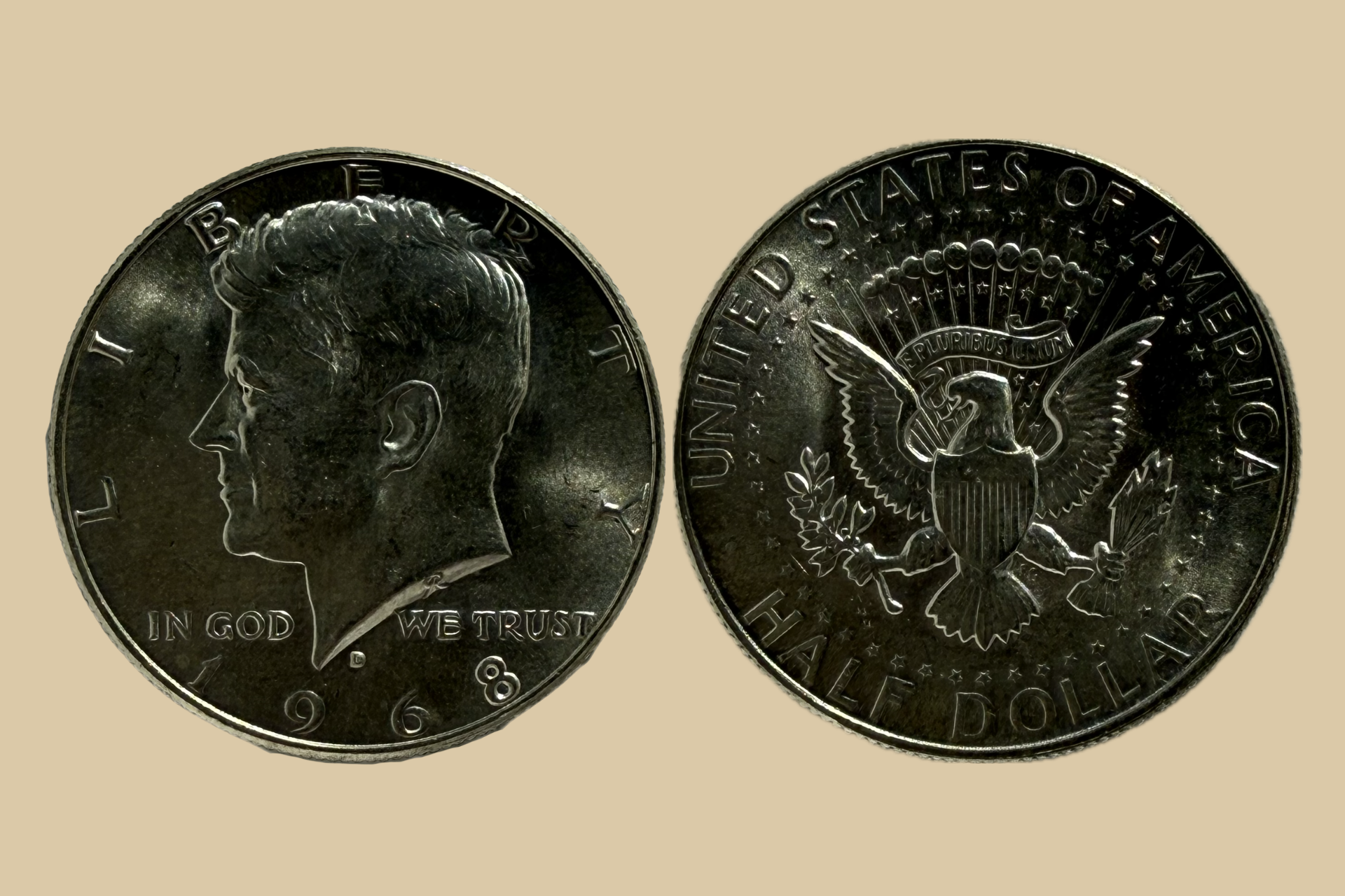 1968 Denver JFK Half Dollar silver obverse and reverse