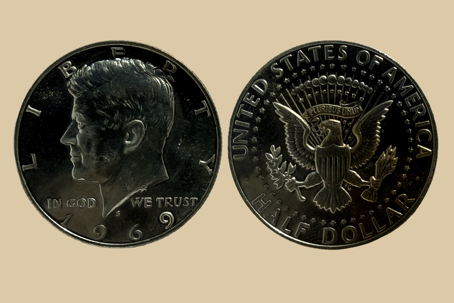 1969 San Francisco JFK Half Dollar silver obverse and reverse