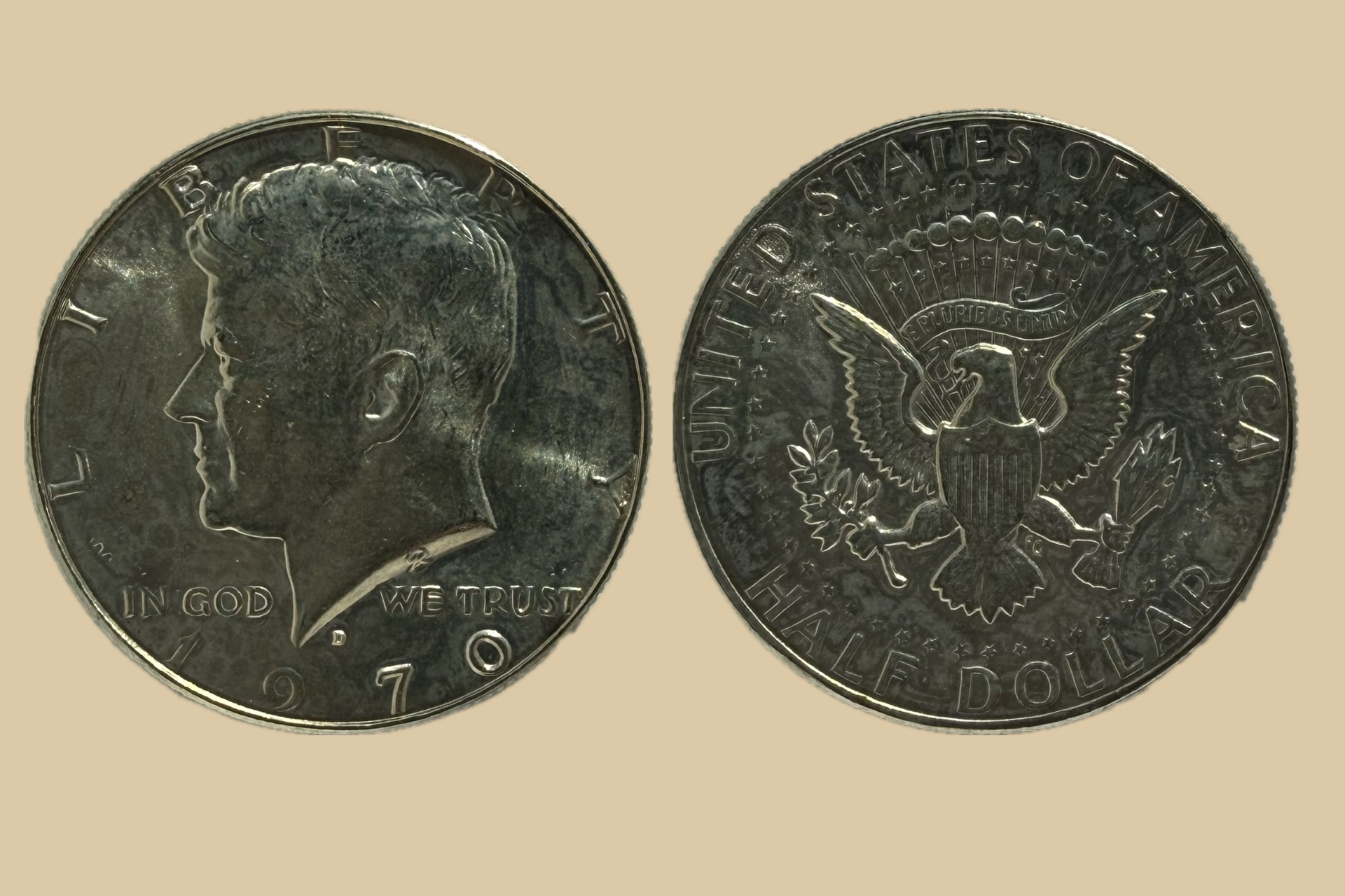 1970 D JFK Half Dollar silver obverse and reverse