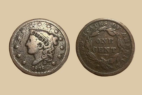 1838 United States Large Cent coin obverse and reverse
