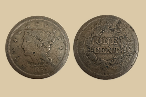1851 Braided Hair Large Cent copper coin obverse and reverse