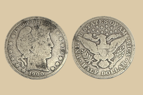 1900 Barber Half Dollar silver coin obverse and reverse