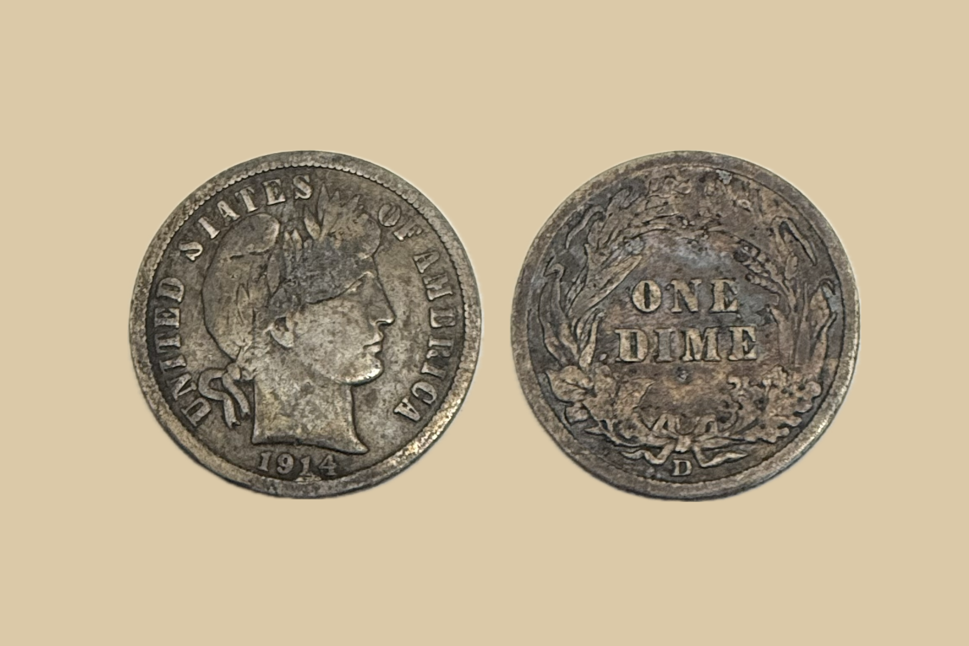 1914 D Barber Dime silver coin obverse and reverse