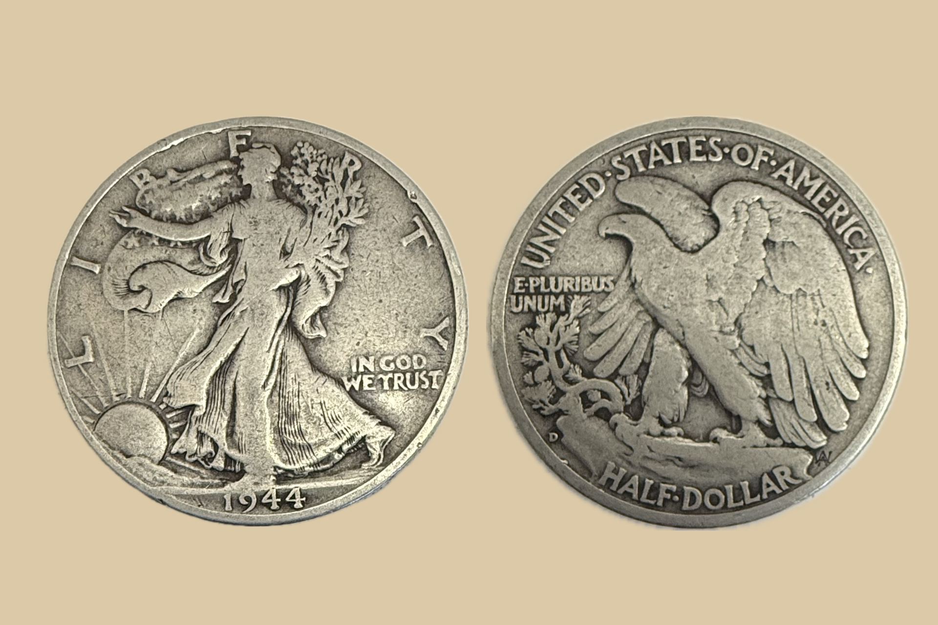 1944 D Walking Liberty Half Dollar silver coin obverse and reverse