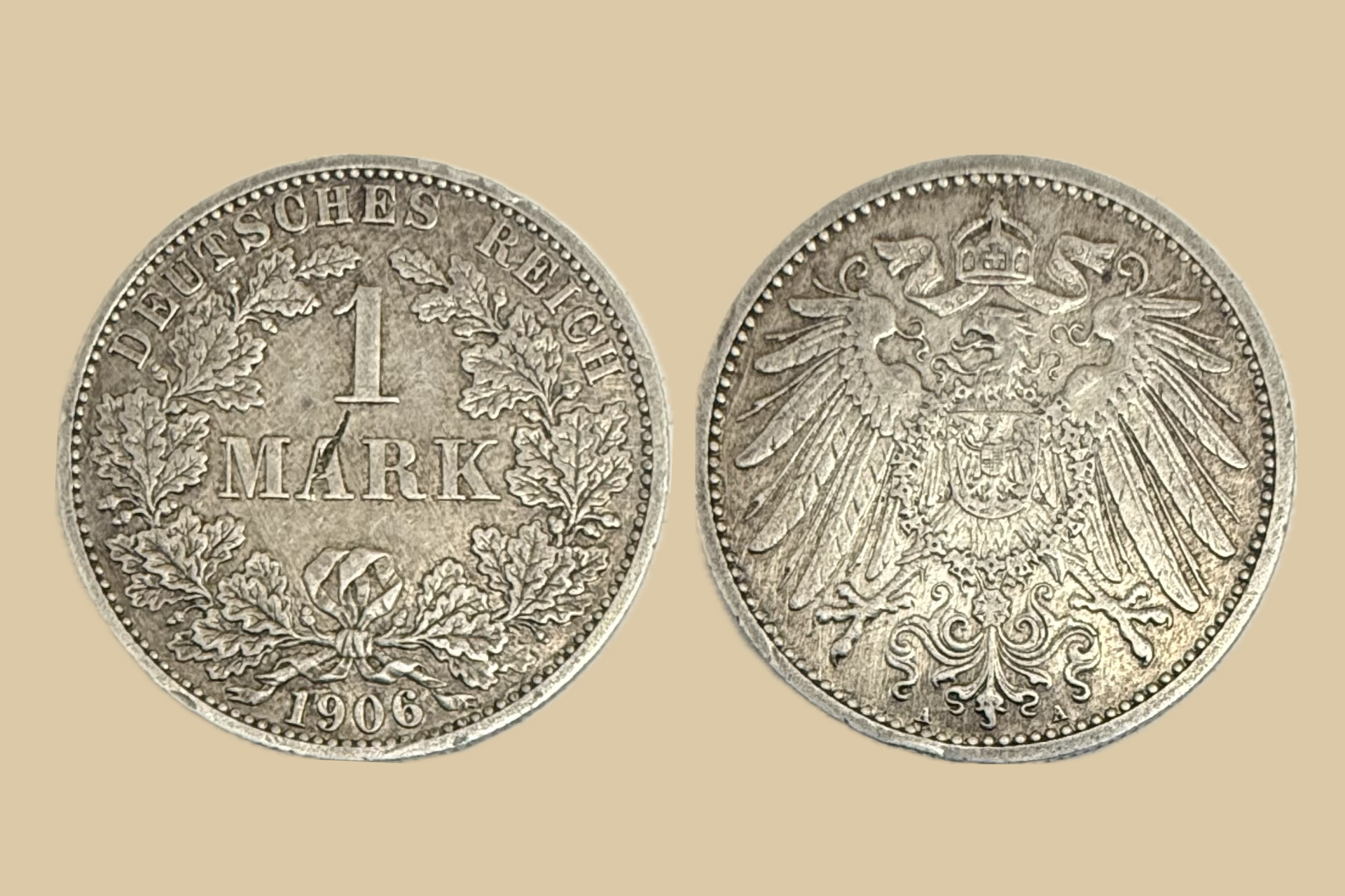 1906 A German States 1 Mark silver coin obverse and reverse