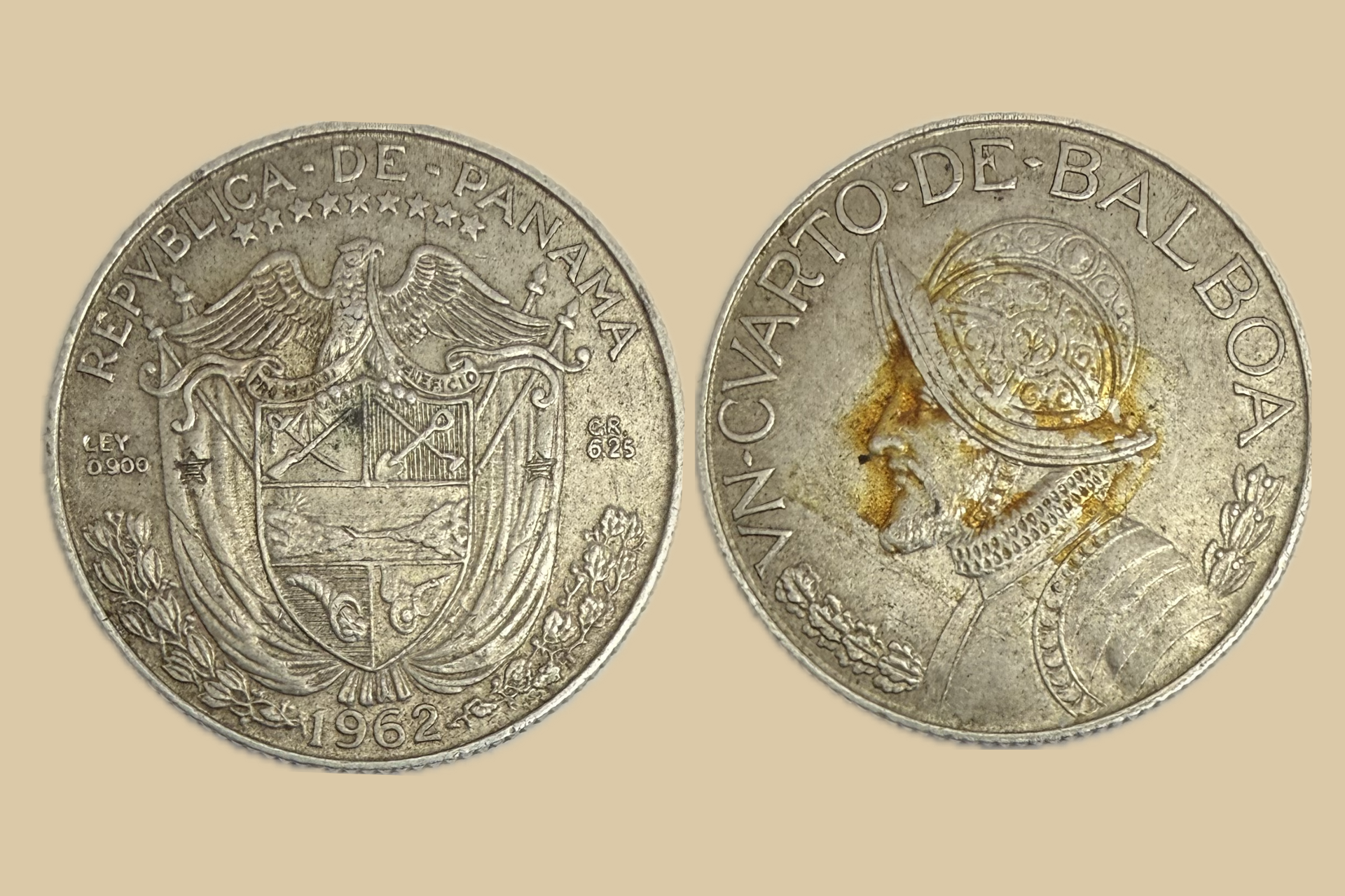 1962 Panama Quarter Balboa silver coin obverse and reverse