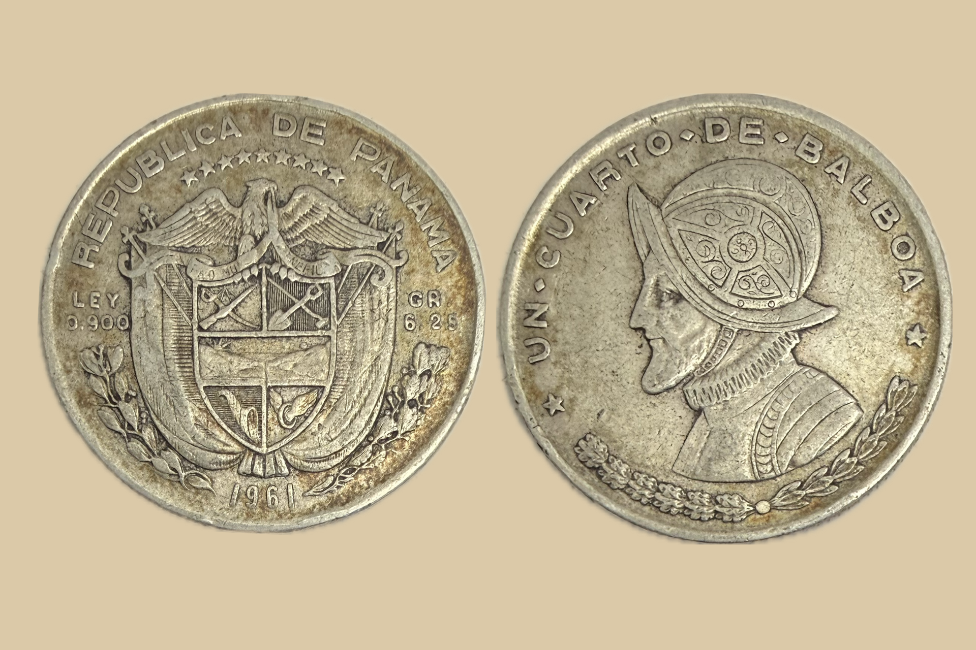 1961 Panama Quarter Balboa silver coin obverse and reverse