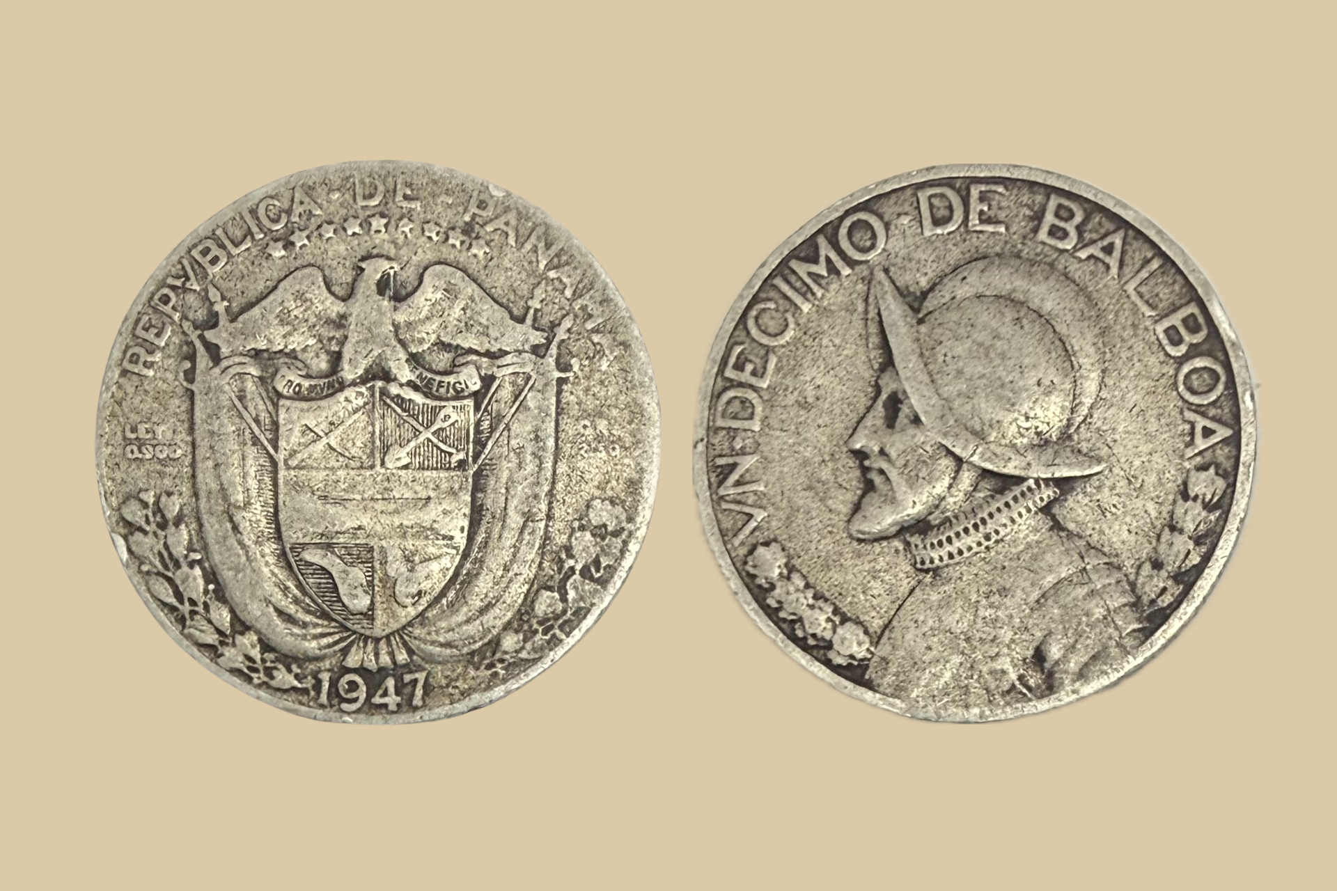 1947 1/10 Panama Quarter Balboa silver coin obverse and reverse