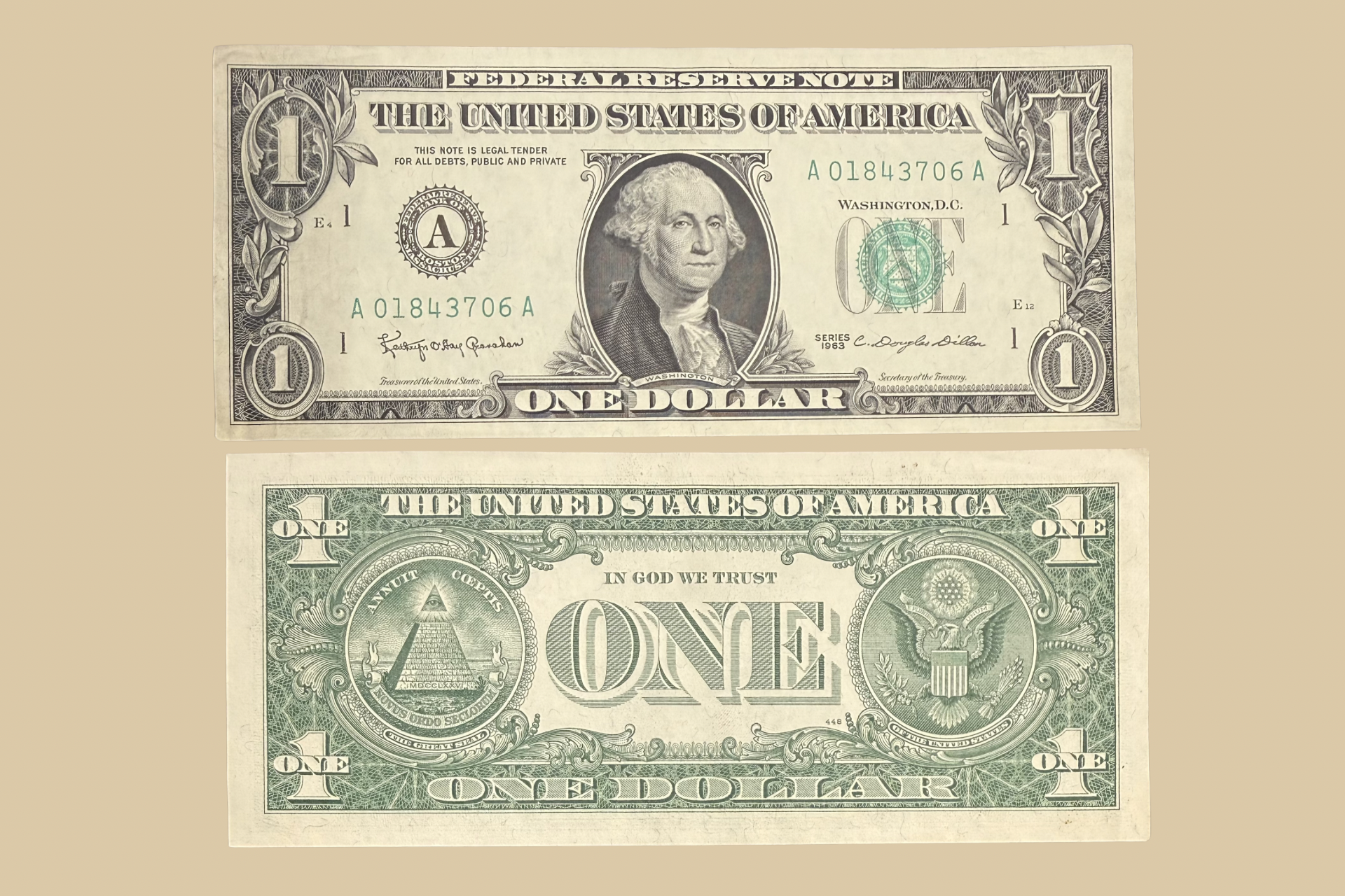 1963 United States $1 Federal Reserve Note front and back