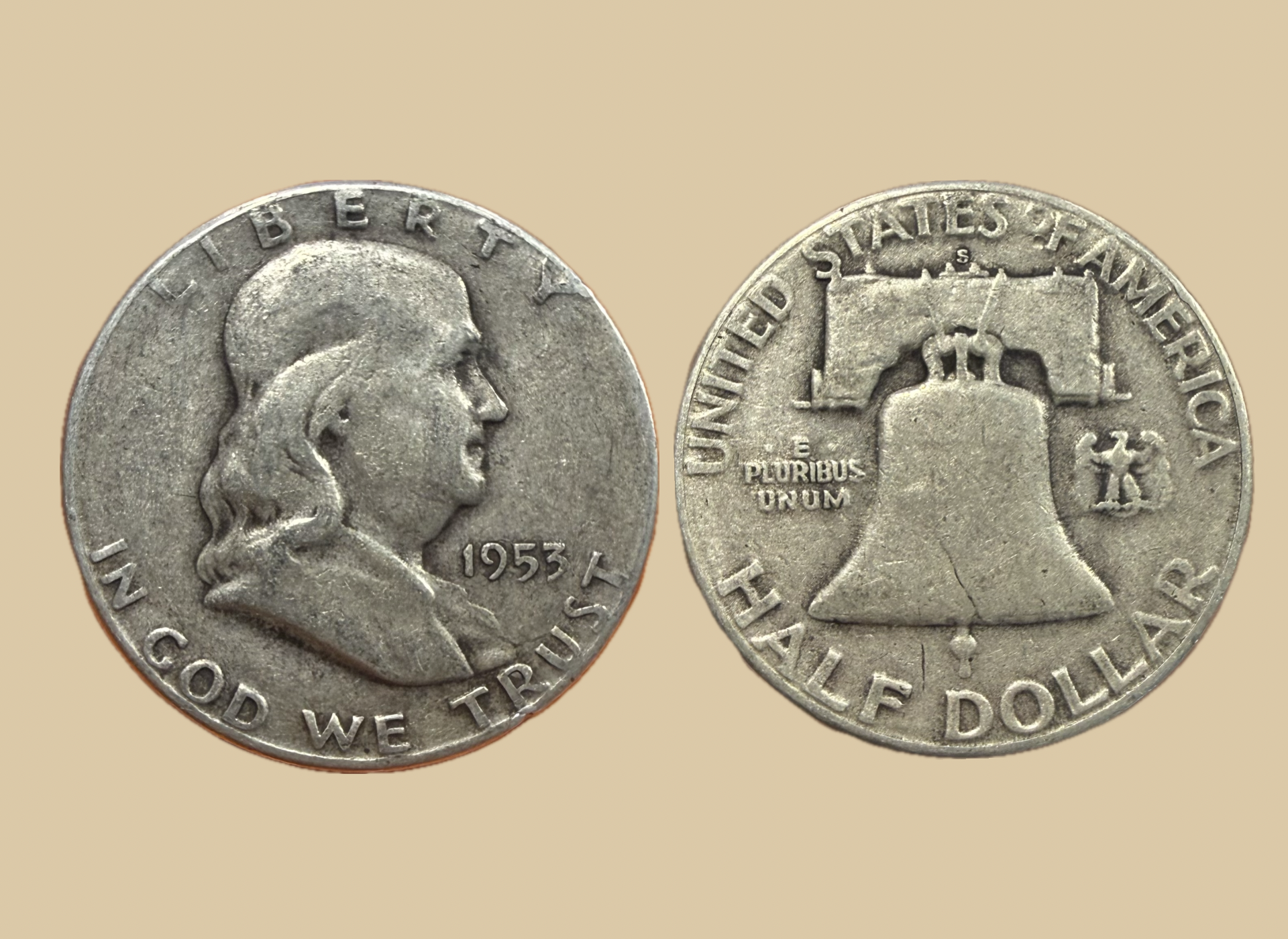 1953 S Franklin Half Dollar silver coin obverse and reverse