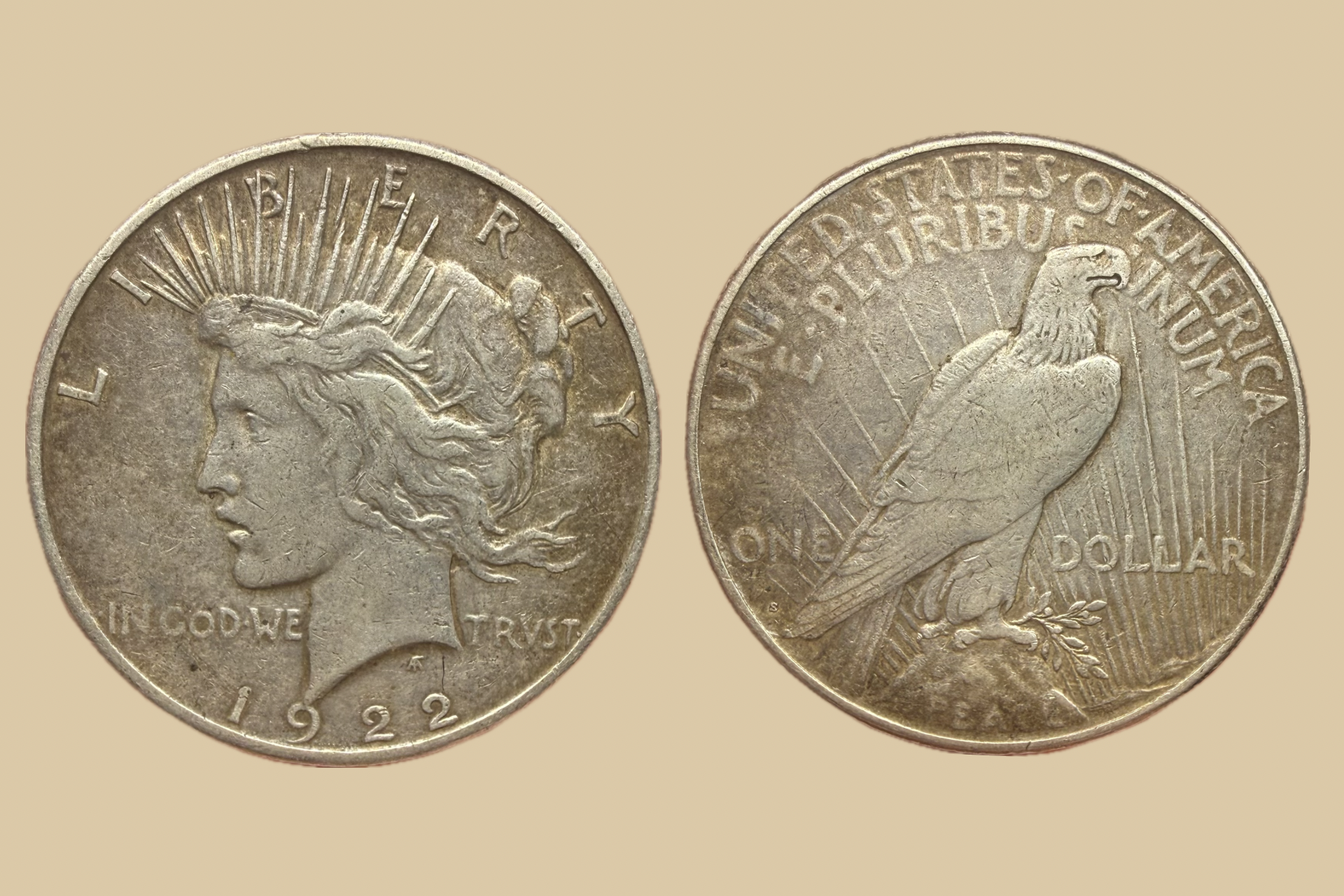1922 S United States Peace Dollar silver coin obverse and reverse