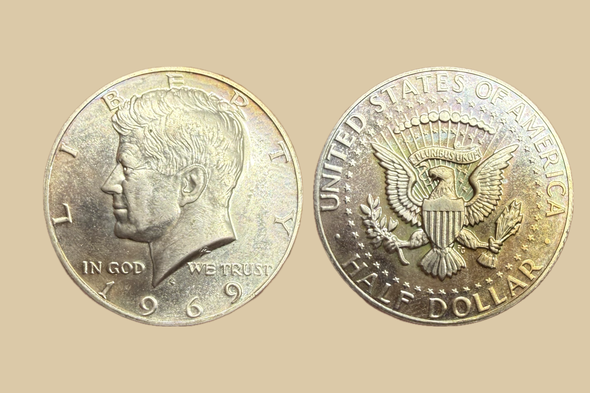 1969 San Francisco JFK Half Dollar silver obverse and reverse